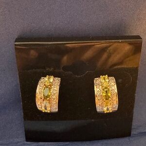 👑 Vintage GOLD VERMEIL .925 Sterling Silver Earrings with Natural Peridot Gems